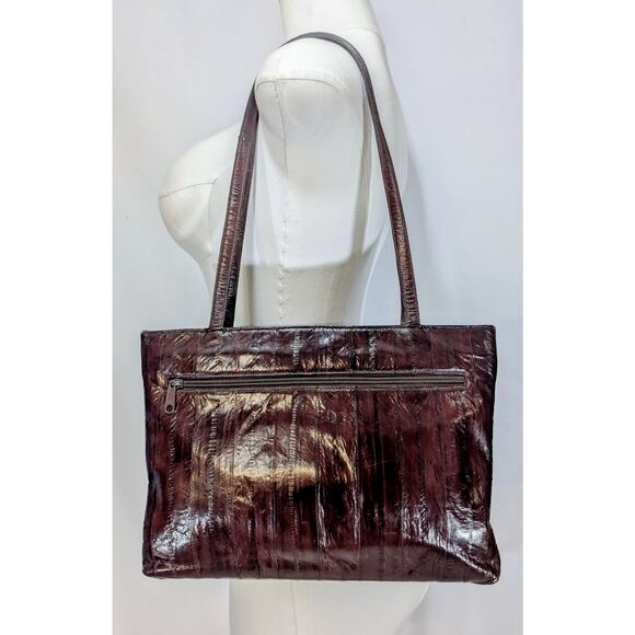 Vintage Joli Genuine Eel Skin Brown Shoulder Tote Bag - Picture 3 of 8